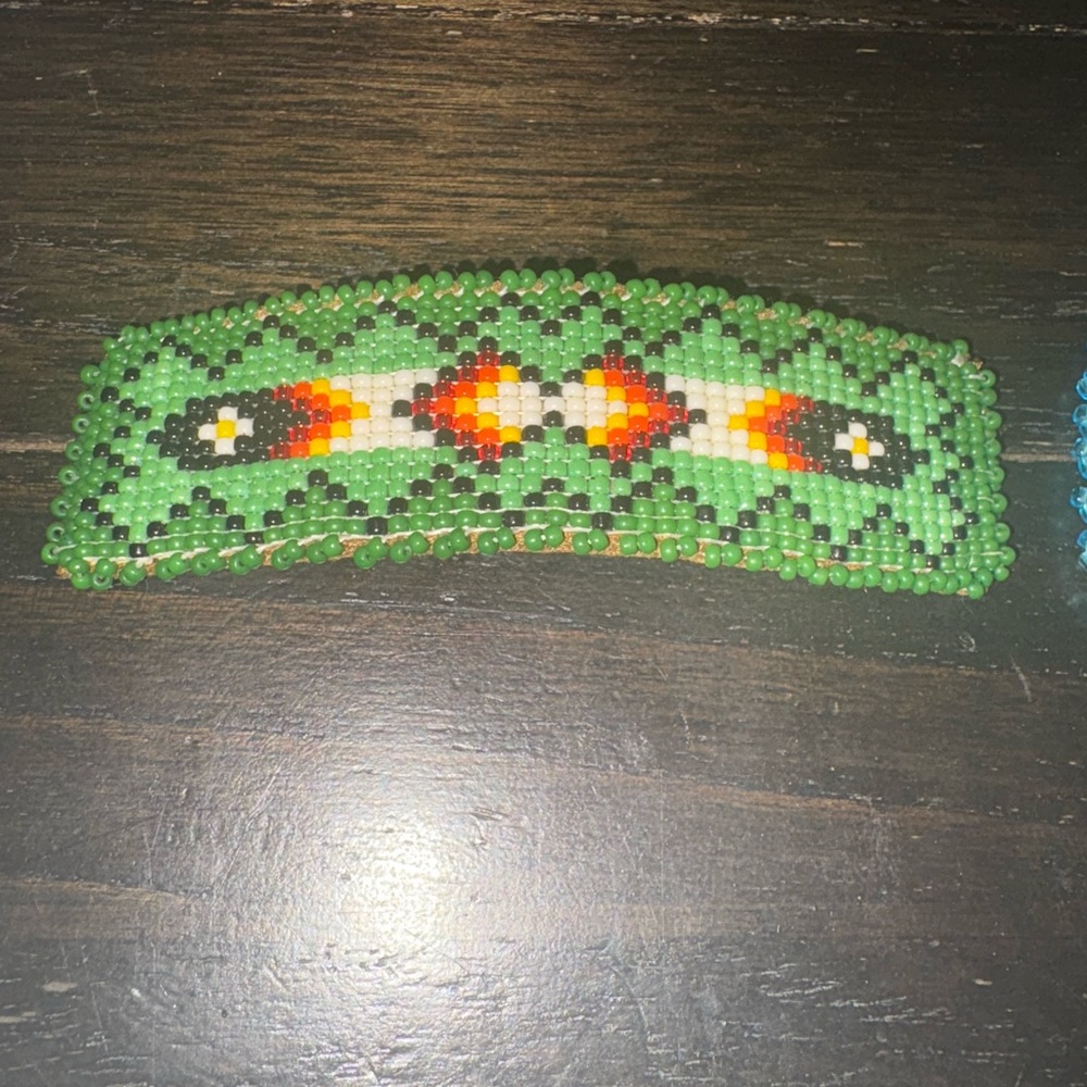 Native American Navajo Beaded Hair Clip Barrette Green Red Geometric